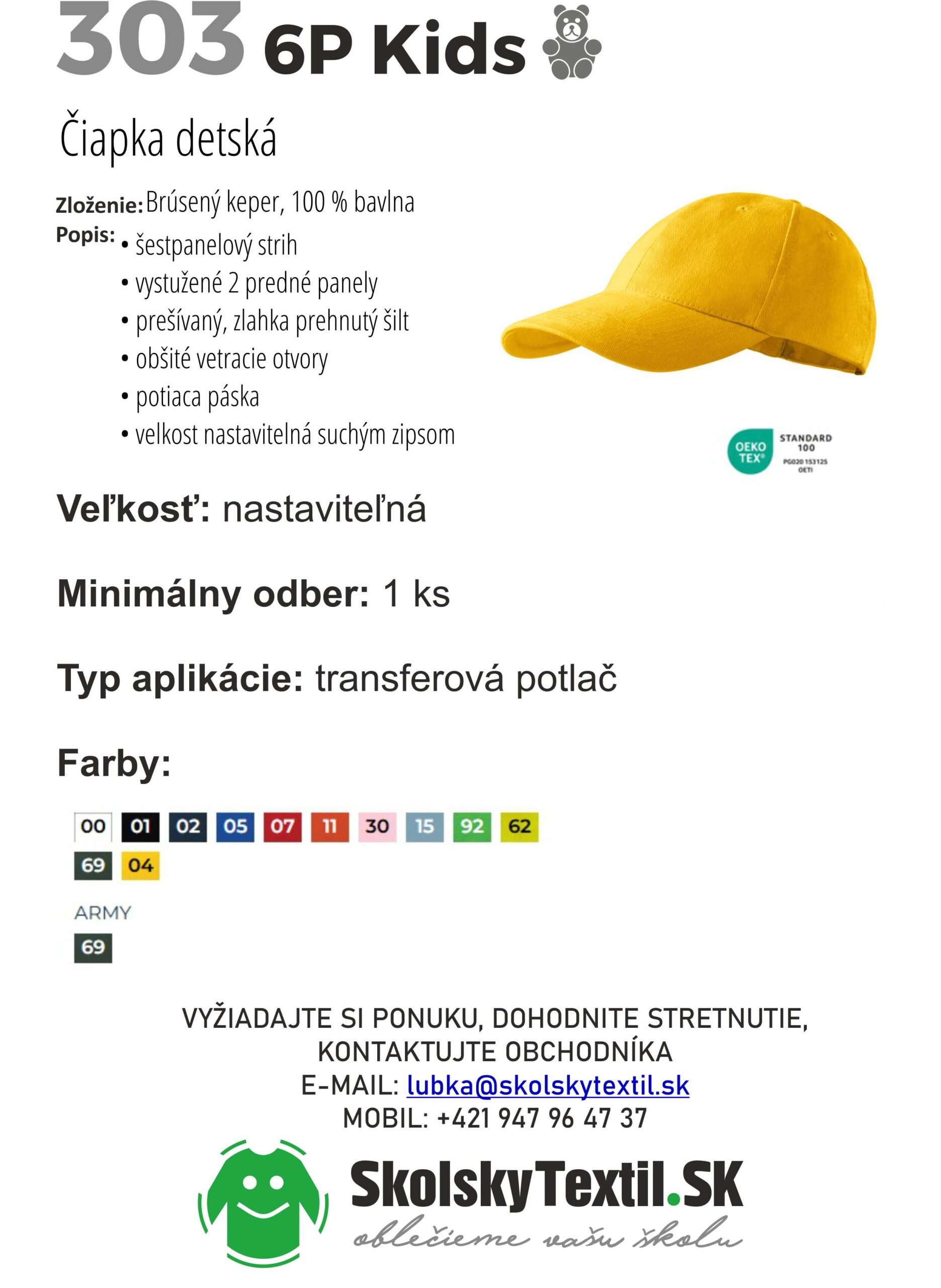 Detská šiltovka 6P